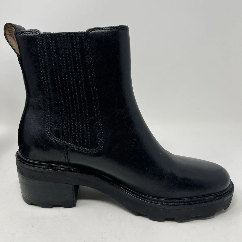 Madewell Gwenda Women's 8 Platform Ankle Chelsea Boots Black Stacked Heel NN019 - Picture 8 of 14